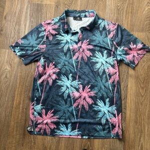 Greenside Men’s “Stylish Palms” Golf Polo – Tropical Vibe Retro Core- Large